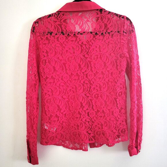 LOVE 21 | Fuchsia Floral Net Long Sleeve Blouse - Picture 3 of 5